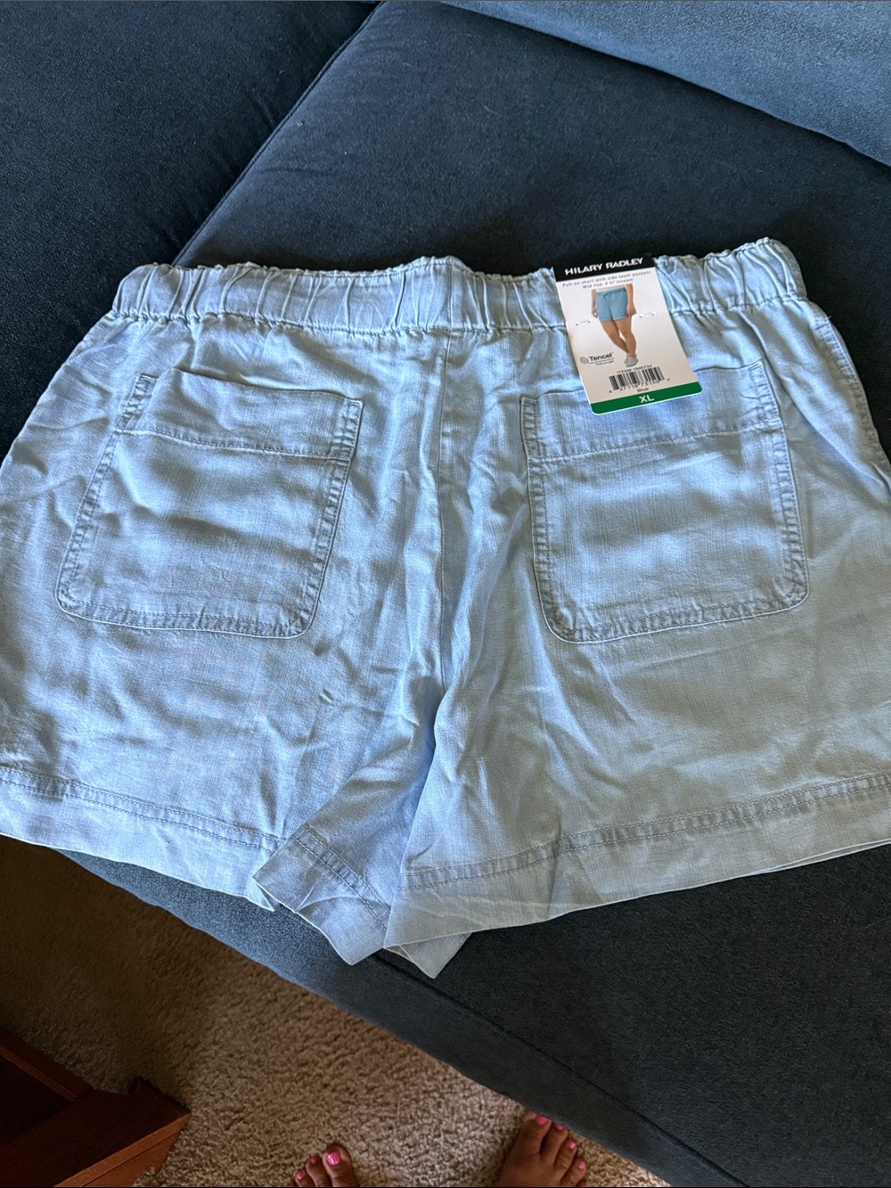 Hilary Radley Pale Blue Elastic Waist tencel Blend Shorts